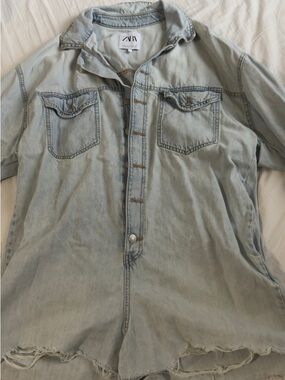 ZARA Pale Blue Denim Shirt with White Label